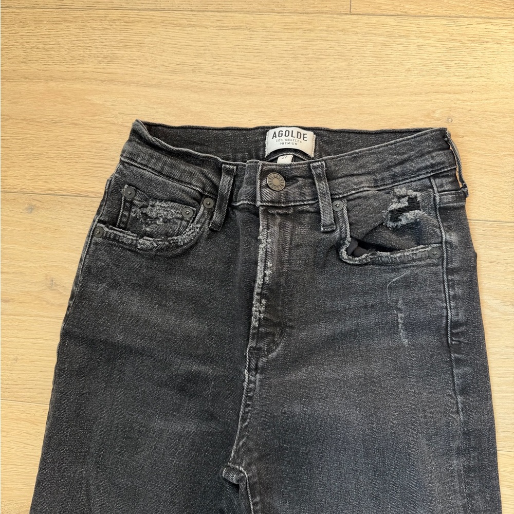 AGOLDE High-Rise Skinny Jeans – Black Raw Hem (Size 27) - Picture 3 of 11